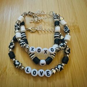 Black and White Love Beaded Bracelet Set